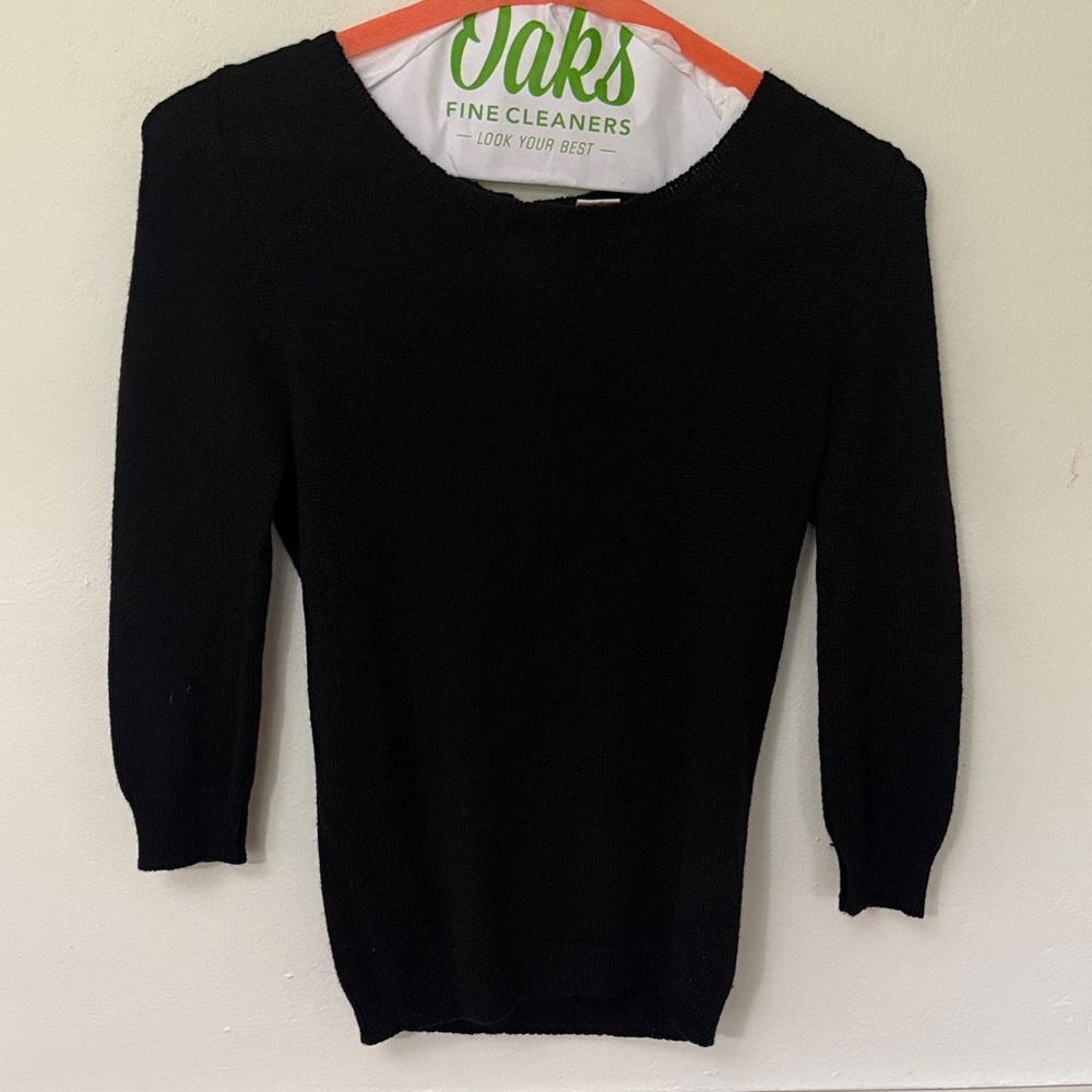 Rebecca Taylor Black Wool Blend Knit Sweater Back Button Detail Size Large